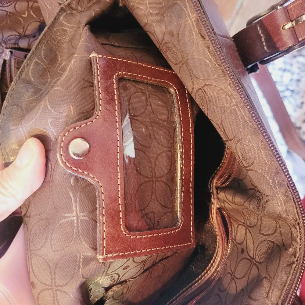 Fossil Long Live Vintage Brown Leather Tote Bag Satchel Key Charm Organize Large